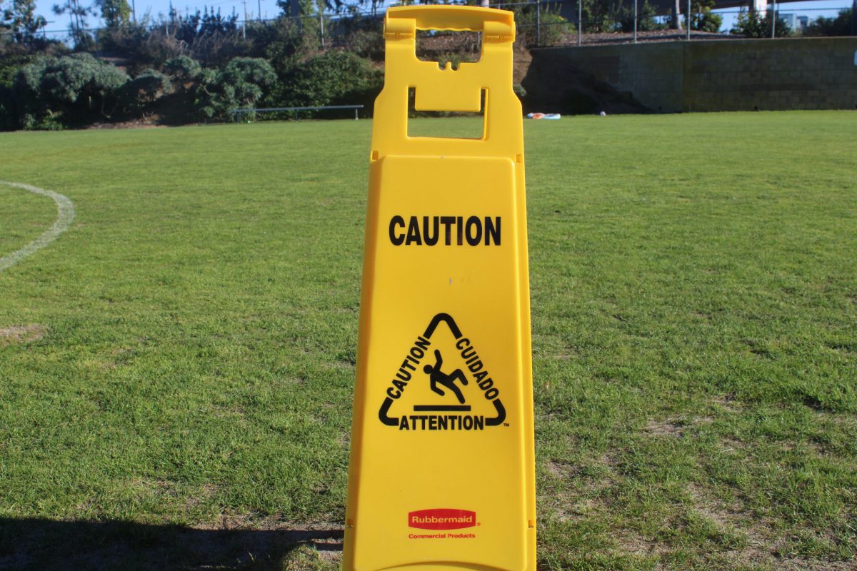 Caution sign found near the Manchester Field.