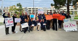 Preuss teachers protesting outside of school