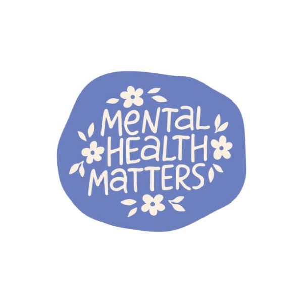 Mental health matters vector sticker. Positive lettering quote. Mindfulness phrase illustration isolated. Self care saying for daily planner, badgÐµ.